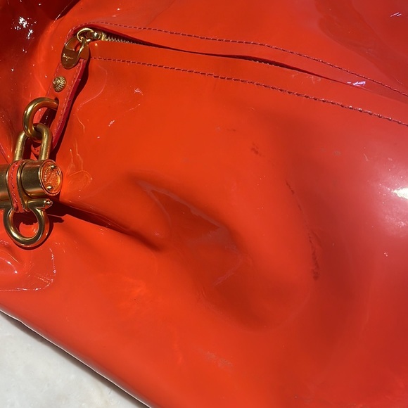 Salvatore Ferragamo orange patent leather satchel. Gently used. - Picture 8 of 12